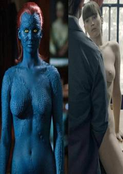 Jennifer Lawrence nua a atriz Mística do (X-Men)